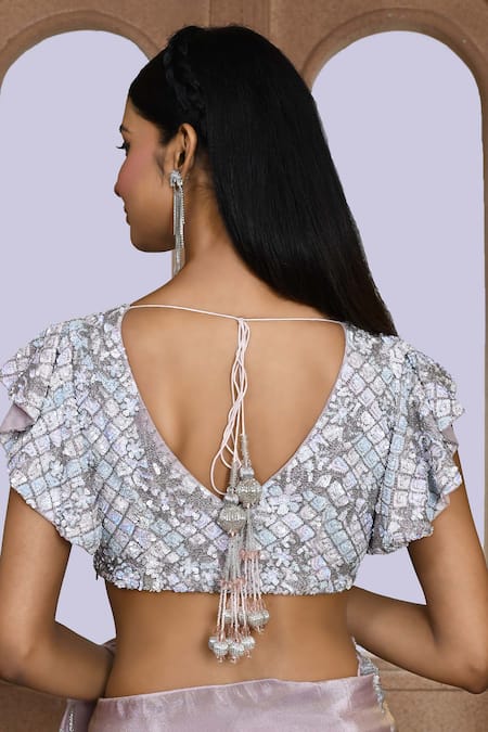 Kalighata_Purple Tissue, Silk Zari, Embroidery Marbella Zardozi Saree _at_Aza_Fashions