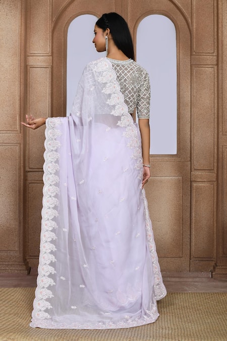 Shop Kalighata Purple Organza Sequins, Beads Tripti Embroidered Saree at Aza Fashions Shop_Kalighata_Purple Organza Sequins, Beads Tripti Embroidered Saree _at_Aza_Fashions