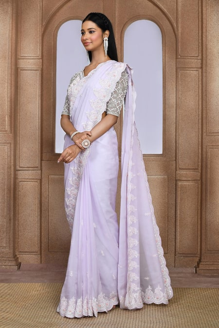 Kalighata Purple Organza Sequins, Beads Tripti Embroidered Saree Online at Aza Fashions Kalighata_Purple Organza Sequins, Beads Tripti Embroidered Saree _Online_at_Aza_Fashions