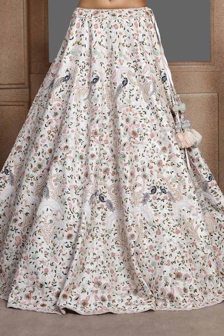 Buy_Kalighata_Pink Silk, Chiffon Sequins, Beads Plunge Neck Embroidered Bridal Lehenga Set _Online_at_Aza_Fashions