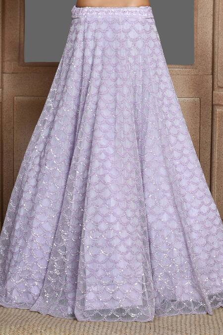 Kalighata_Purple Net Sequins, Cut Work Ocean Dana Embroidered Lehenga And Blouse Set _at_Aza_Fashions