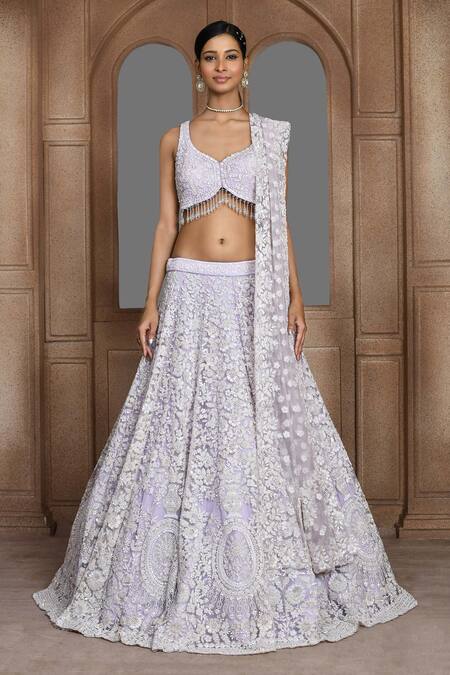 Kalighata_Purple Net Beads, Tassels, Sequins, Nooraniyat Embroidered Bridal Lehenga Set _Online_at_Aza_Fashions