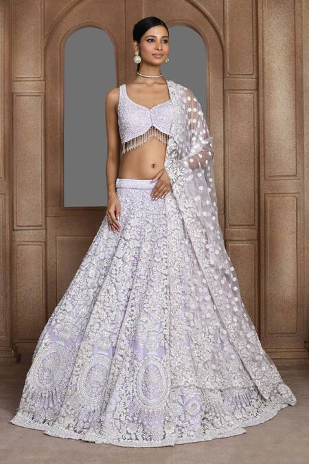 Buy_Kalighata_Purple Net Beads, Tassels, Sequins, Nooraniyat Embroidered Bridal Lehenga Set _Online_at_Aza_Fashions