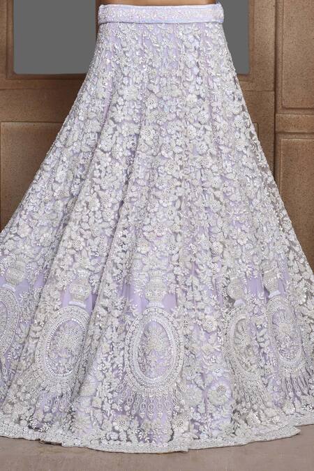 Shop_Kalighata_Purple Net Beads, Tassels, Sequins, Nooraniyat Embroidered Bridal Lehenga Set _Online_at_Aza_Fashions