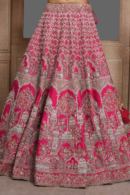 Buy_Kalighata_Pink Silk Zari, Embroidery Sweetheart Neck Lucknowi Zardozi Bridal Lehenga Set _Online_at_Aza_Fashions