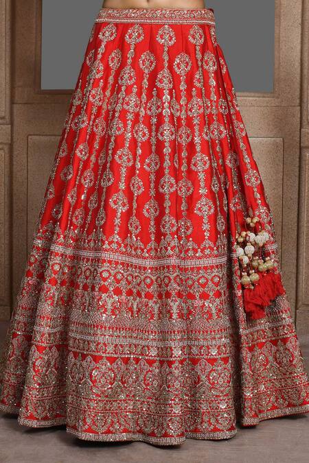Kalighata_Red Silk Zari, Embroidery Bhavna Zardozi Bridal Lehenga Set _Online_at_Aza_Fashions