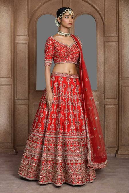 Buy_Kalighata_Red Silk Zari, Embroidery Bhavna Zardozi Bridal Lehenga Set _Online_at_Aza_Fashions