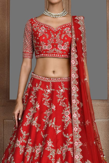 Buy Kalighata Red Silk, Chiffon Sequins, Zari, Cut Work Raw Embroidered Bridal Lehenga Set Online at Aza Fashions Buy_Kalighata_Red Silk, Chiffon Sequins, Zari, Cut Work Raw Embroidered Bridal Lehenga Set _Online_at_Aza_Fashions