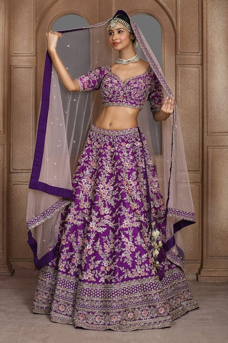 Kalighata Paheli Thread Embroidered Bridal Lehenga Set 
