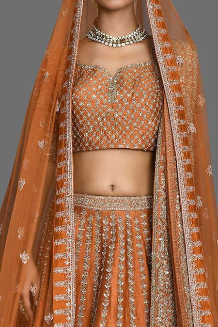 Buy Kalighata Orange Silk Sequins, Cut Work Asymmetric Aster Raw Bridal Lehenga Set Online at Aza Fashions Buy_Kalighata_Orange Silk Sequins, Cut Work Asymmetric Aster Raw Bridal Lehenga Set _Online_at_Aza_Fashions