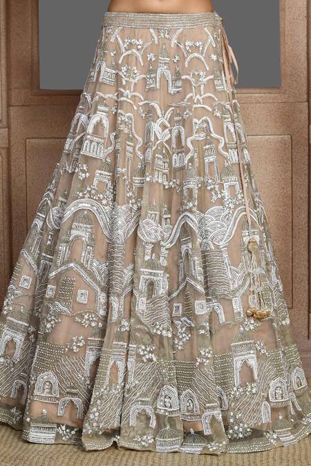 Kalighata_Gold Organza Taj Mahal Pattern Bridal Lehenga Set _Online_at_Aza_Fashions
