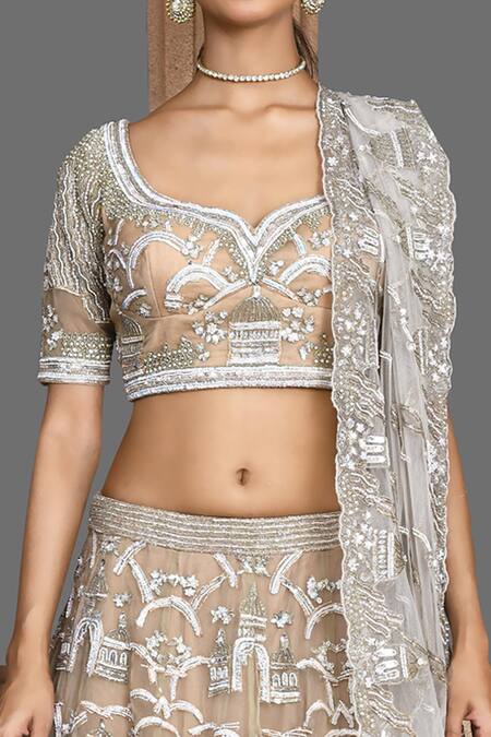 Shop Kalighata Gold Organza Taj Mahal Pattern Bridal Lehenga Set Online at Aza Fashions Shop_Kalighata_Gold Organza Taj Mahal Pattern Bridal Lehenga Set _Online_at_Aza_Fashions