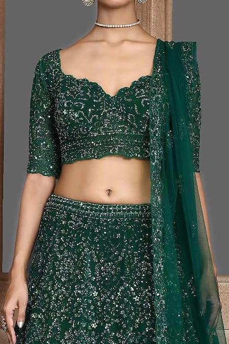 Buy_Kalighata_Green Net Zari, Sequins Sweetheart Kahkashah Embroidered Bridal Lehenga Set _Online_at_Aza_Fashions