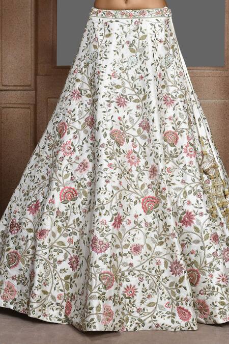 Shop_Kalighata_Ivory Silk Embroidery, Sequins, Zari Anamika Resham Bridal Lehenga Set_Online_at_Aza_Fashions