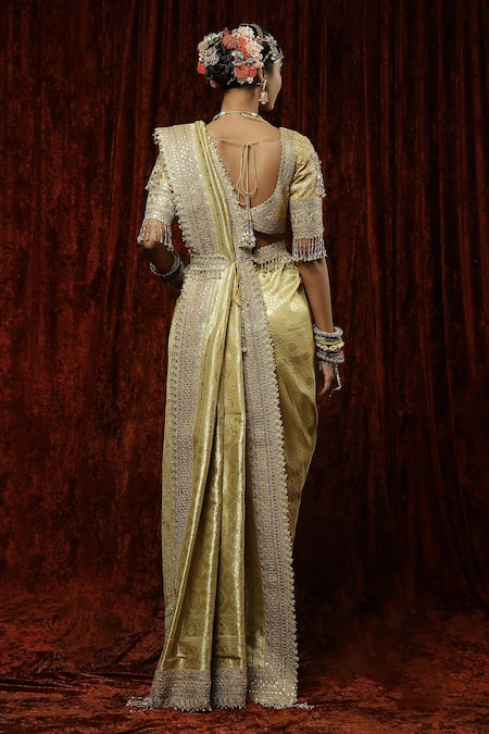 Shikhar Sharma Floral Banarasi Woven Saree With Blouse 