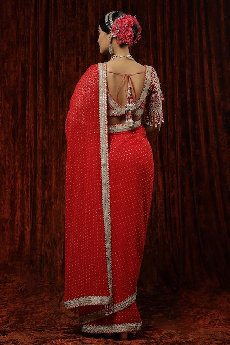 Shikhar Sharma Surkh Embroidered Saree With Blouse 
