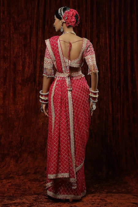 Shikhar Sharma Desi Gulab Saree With Embroidered Blouse 