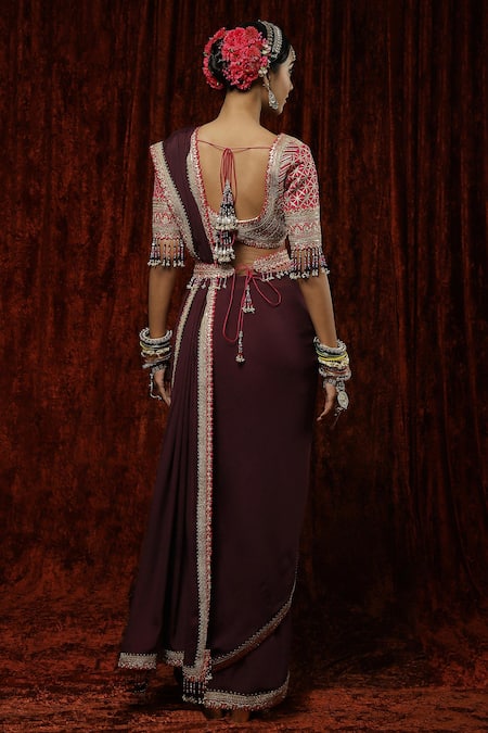 Shikhar Sharma Border Embroidered Saree With Silk Chanderi Blouse 