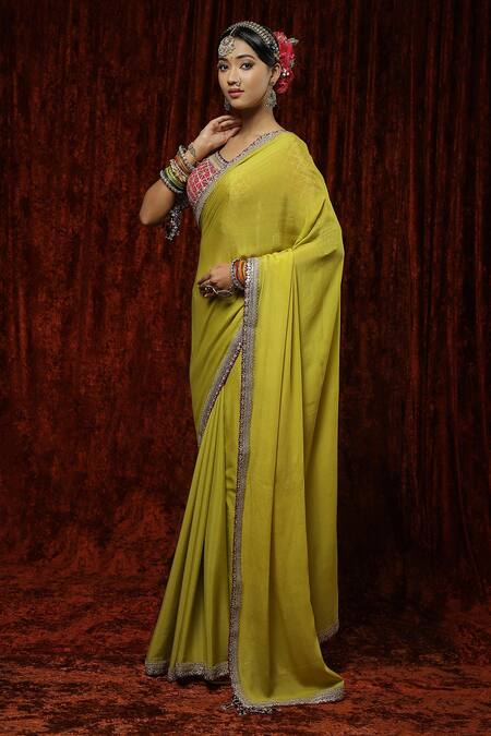 Printed Yellow And Green Pure Silk Saree, 5.5 m (separate blouse piece) at  Rs 499 in Surat