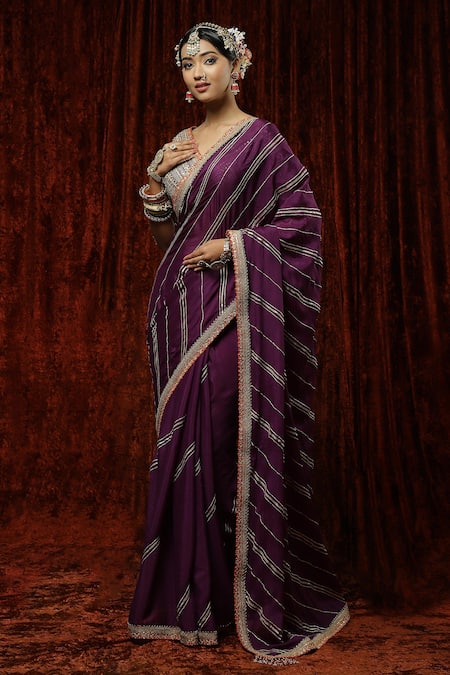 elegant purple color embroidered drape saree – ODHNI