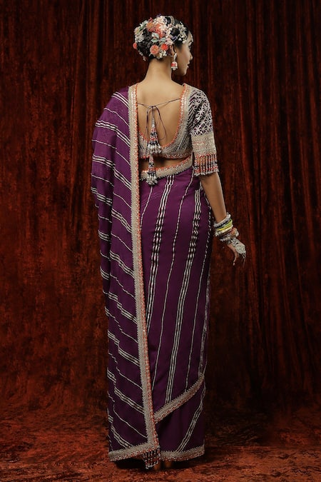 Shikhar Sharma Leheriya Pattern Saree With Silk Chanderi Blouse 
