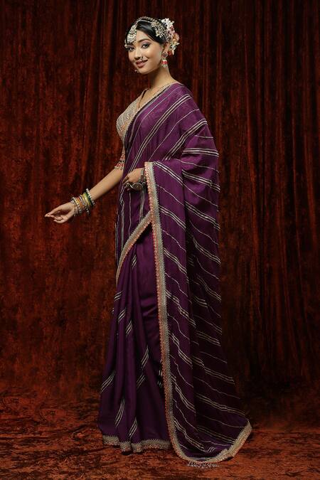 Buy Shikhar Sharma Purple Saree Pure Crepe Embroidery Leheriya Pattern With Silk Chanderi Blouse Online at Aza Fashions Buy_Shikhar Sharma_Purple Saree Pure Crepe Embroidery Leheriya Pattern With Silk Chanderi Blouse _Online_at_Aza_Fashions
