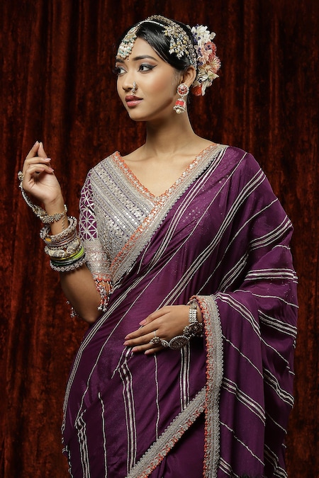 Elegant Pastel Green And Silver Silk Saree With Embroidered Purple Blouse –  RawaazFashion