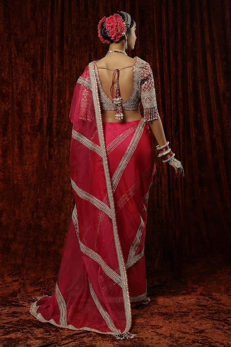 Shikhar Sharma Gota Embroidered Saree With Silk Chanderi Blouse 