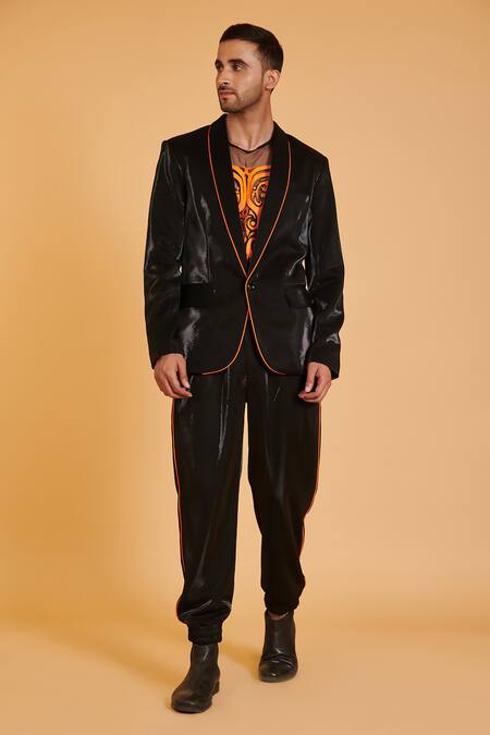 Buy Siddartha Tytler Black Lycra Shawl Collar Suit Set at Aza Fashions Buy_Siddartha Tytler_Black Lycra Shawl Collar Suit Set_at_Aza_Fashions