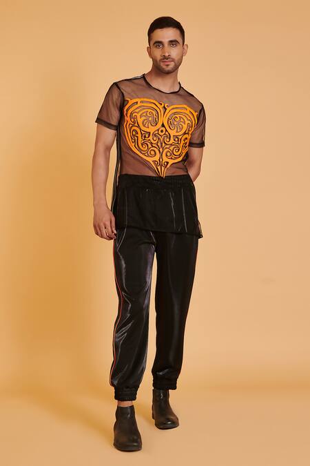 Siddartha Tytler Black Thread Applique Embroidered T-shirt