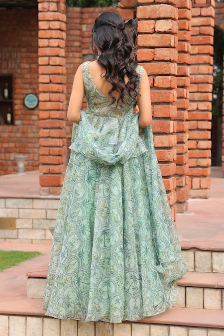 House Of Tushaom Tropical Print Organza Lehenga Set 