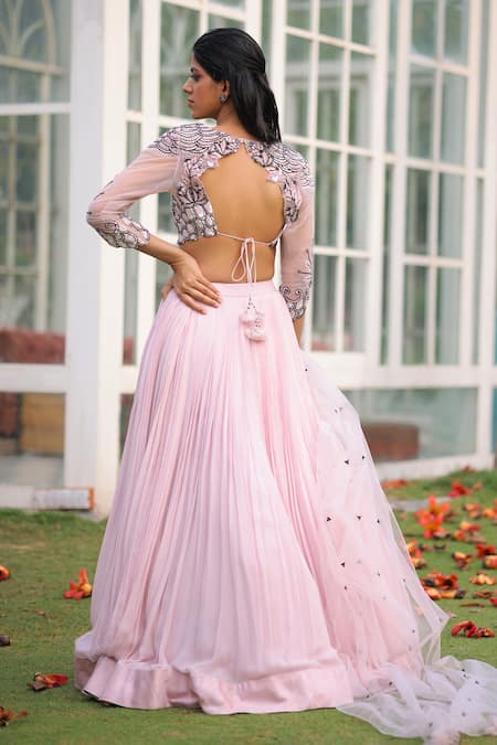 House Of Tushaom Pleated Cutdana Embroidered Lehenga Set 