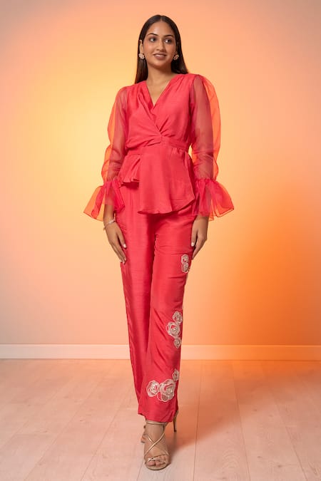 Harshita Jain Wrap Top & Embroidered Straight Pant Set 