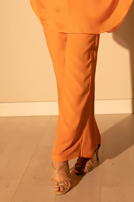 Buy Harshita Jain Orange Chiffon Embroidery V-neck Sleeve Top And Pant Set Buy_Harshita Jain_Orange Chiffon Embroidery V-neck Sleeve Top And Pant Set
