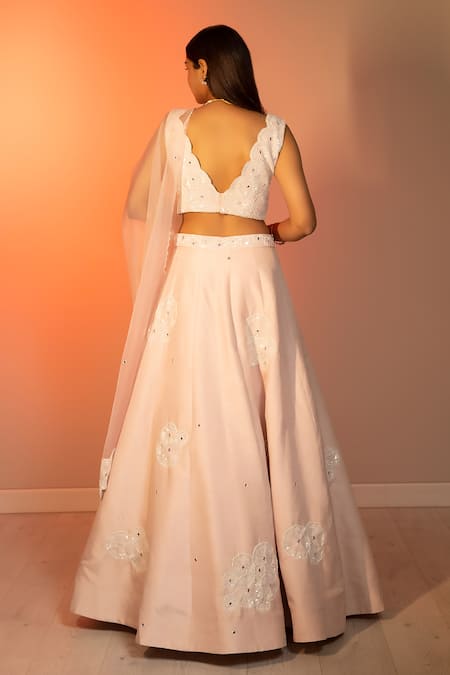 Shop Harshita Jain Pink Assam Silk Embroidered Sequins Sweetheart Neck Motif Blouse Lehenga Set at Aza Fashions Shop_Harshita Jain_Pink Assam Silk Embroidered Sequins Sweetheart Neck Motif Blouse Lehenga Set _at_Aza_Fashions