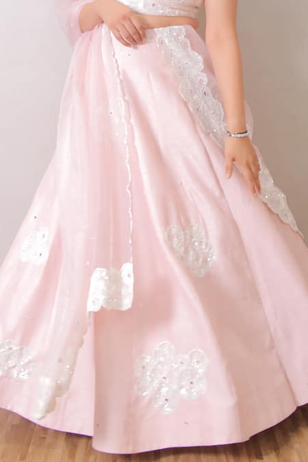 Harshita Jain Pink Assam Silk Embroidered Sequins Sweetheart Neck Motif Blouse Lehenga Set at Aza Fashions Harshita Jain_Pink Assam Silk Embroidered Sequins Sweetheart Neck Motif Blouse Lehenga Set _at_Aza_Fashions