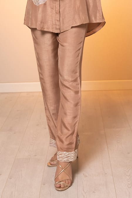 Shop Harshita Jain Cream Cotton, Silk Sequins, Embroidery Shawl Neck Floral Shirt And Pant Set Online at Aza Fashions Shop_Harshita Jain_Cream Cotton, Silk Sequins, Embroidery Shawl Neck Floral Shirt And Pant Set _Online_at_Aza_Fashions