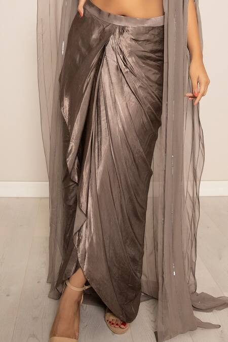 Shop_Harshita Jain_Green Georgette, Silk Embroidery Floral Cape And Skirt Set _Online_at_Aza_Fashions