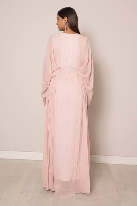 Shop_Harshita Jain_Pink Embroidered Yoke Dress _at_Aza_Fashions