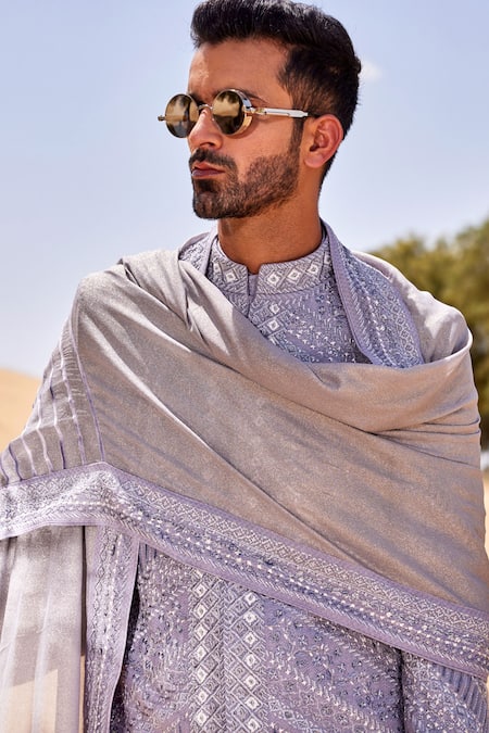 Sarab Khanijou Purple Silk Embroidered Pearl Zari And Sequin Sherwani Set Online at Aza Fashions Sarab Khanijou_Purple Silk Embroidered Pearl Zari And Sequin Sherwani Set _Online_at_Aza_Fashions