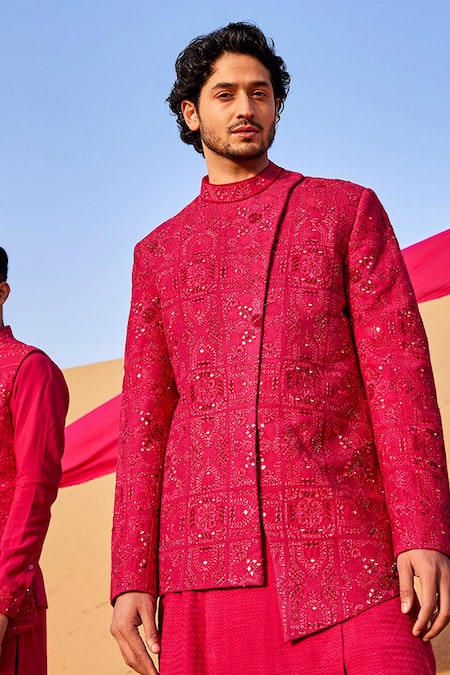 Sarab Khanijou Silk Embroidered Asymmetric Bandhagala Set 