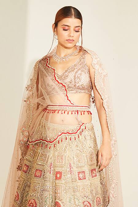 Anjalee And Arjun Kapoor_Gold Net Crystals, Cut Work, Mughal Architecture Inspired Bridal Lehenga Set _Online_at_Aza_Fashions