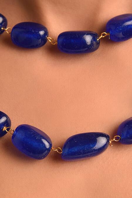 Buy_Kastiya Jewels_Blue Bead And Pearl Handcrafted Necklace_Online_at_Aza_Fashions