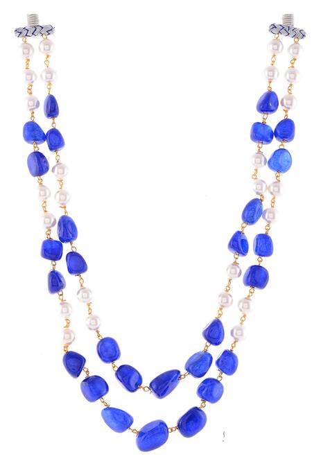 Shop_Kastiya Jewels_Blue Bead And Pearl Handcrafted Necklace_Online_at_Aza_Fashions