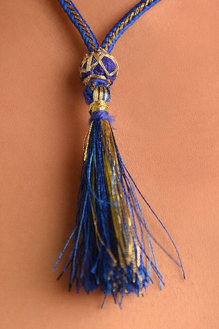 Kastiya Jewels_Blue Bead And Pearl Handcrafted Necklace_at_Aza_Fashions