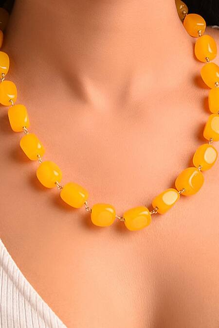 Kastiya Jewels_Yellow Stone Embellished Necklace_Online_at_Aza_Fashions