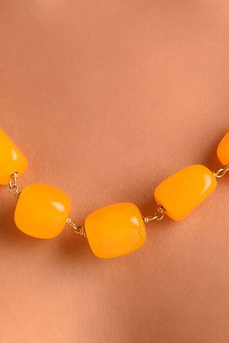 Buy_Kastiya Jewels_Yellow Stone Embellished Necklace_Online_at_Aza_Fashions