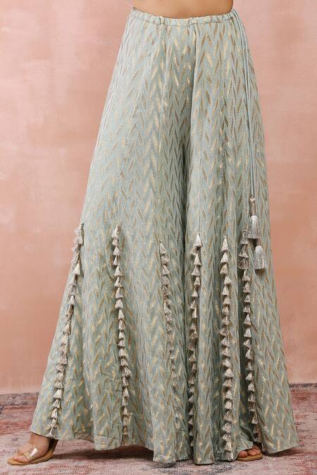 Buy_Payal Singhal_Blue Georgette Embroidery Thread Halter Neck Applique Choli And Sharara Set 