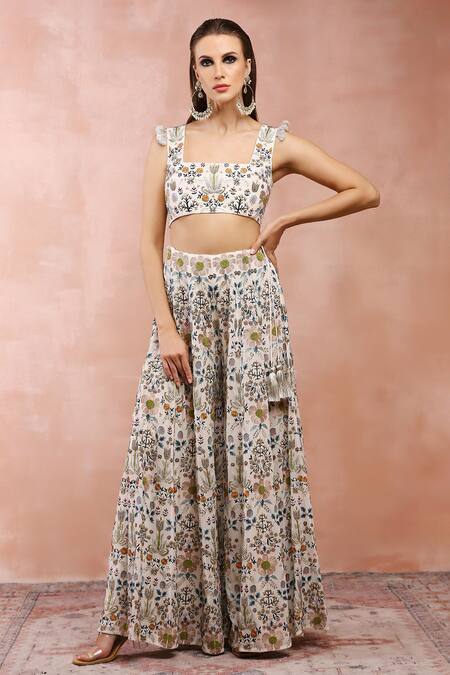 Buy_Payal Singhal_Off White Georgette Embroidery Zari Thread Tulip Pattern Choli And Sharara Set _Online_at_Aza_Fashions