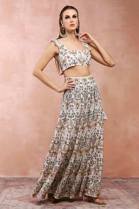 Shop_Payal Singhal_Off White Georgette Embroidery Zari Thread Tulip Pattern Choli And Sharara Set _Online_at_Aza_Fashions